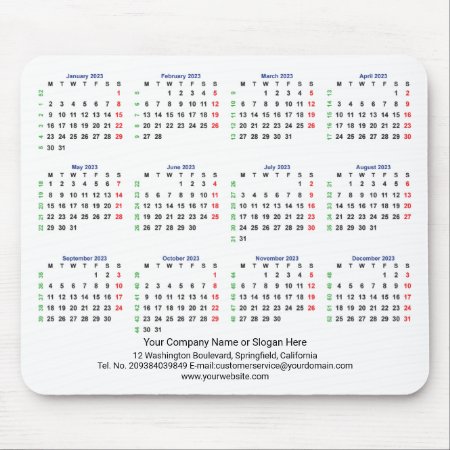 2023 Calendar Monday Start - Iso Week Mouse Pad