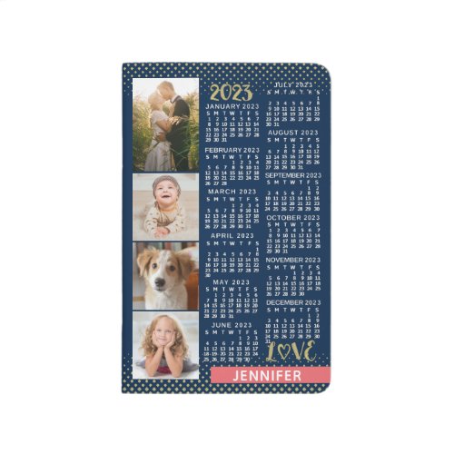 2023 Calendar Navy Coral Gold Photo Collage Bullet Journal