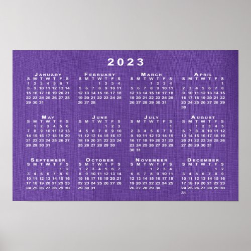2023 Calendar on Purple Linen Texture Photo Poster