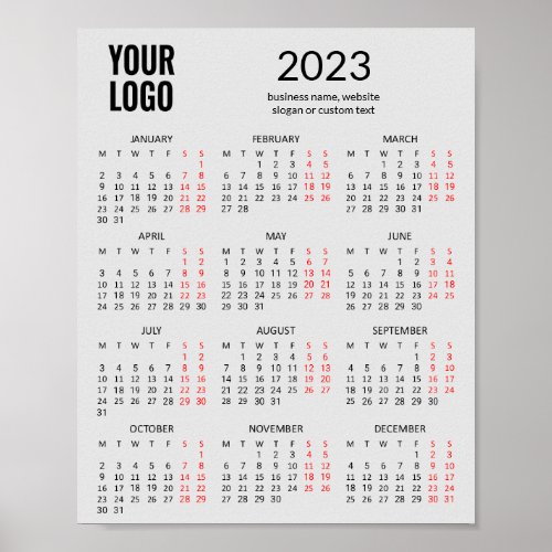 2023 Calendar Own Brand Logo Custom Gray Printable Poster