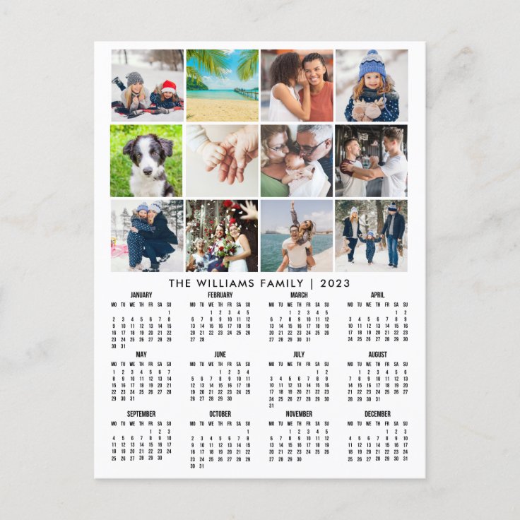 2023 Calendar Personalized 12 Photo Collage Holiday Postcard Zazzle
