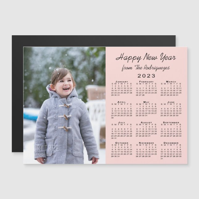 2023 Calendar Photo Coral Happy New Year Magnet (Front/Back)