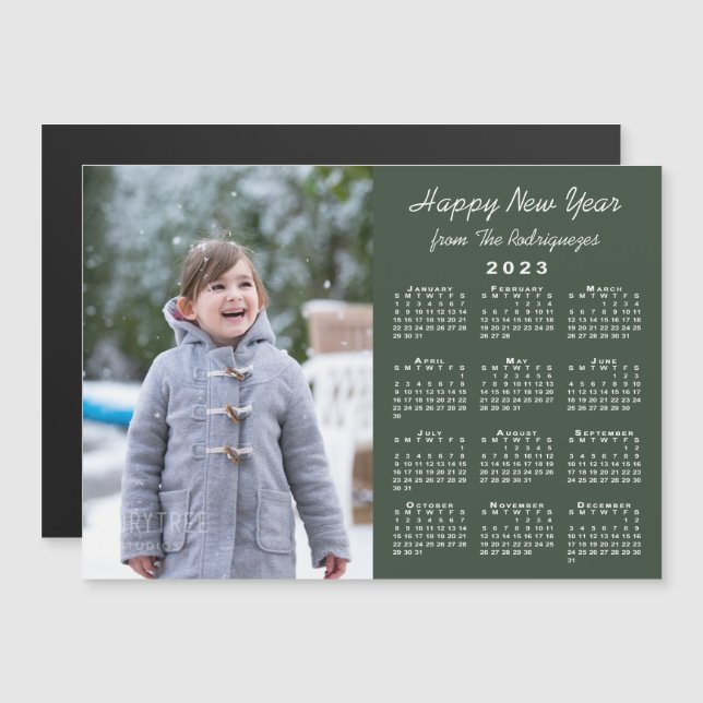 2023 Calendar Photo Happy New Year Green Magnet (Front/Back)