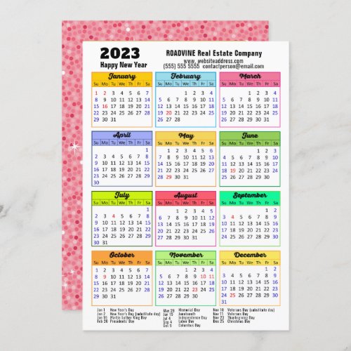 2023 Calendar Pink Glitter Modern Business Photo Holiday Card