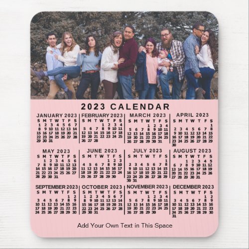 2023 Calendar Pink Personalized Photo Name Bold Mouse Pad