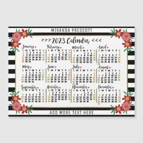 2023 Calendar Preppy Floral Stripes Custom Magnet