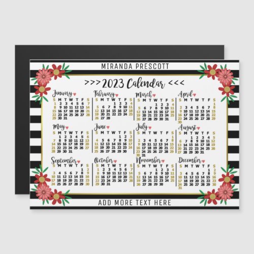 2023 Calendar Preppy Floral Stripes Custom Name Magnetic Invitation