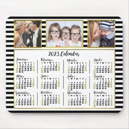 2023 Calendar Preppy Stripes Custom Photo Collage Mouse Pad