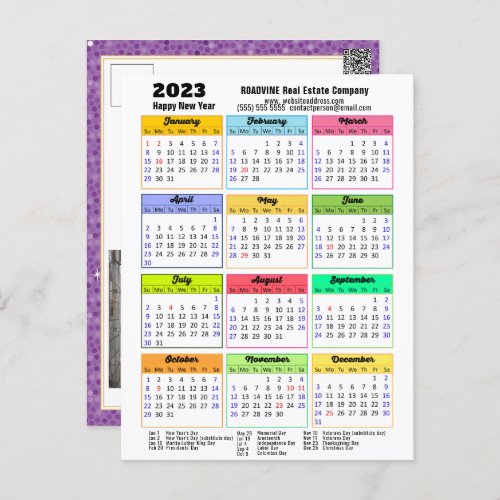 2023 Calendar Purple Modern Corporate Photo Postcard