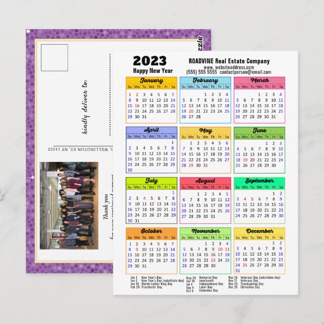 2023 Calendar Purple Modern Corporate Photo Postcard (Front/Back)