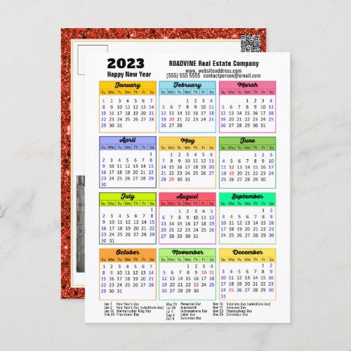 2023 Calendar Red Glitter Modern Business Photo Postcard