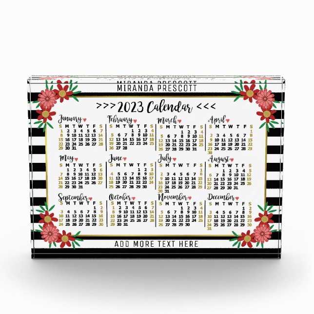 2023 Calendar (See Description for Newest Version) Acrylic Award (Front)