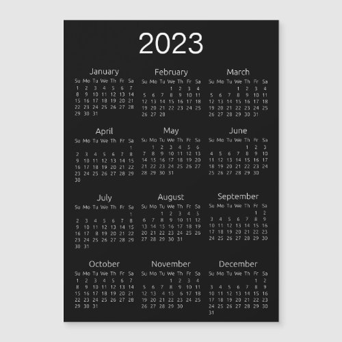 2023 Calendar Simple Black and White Magnet