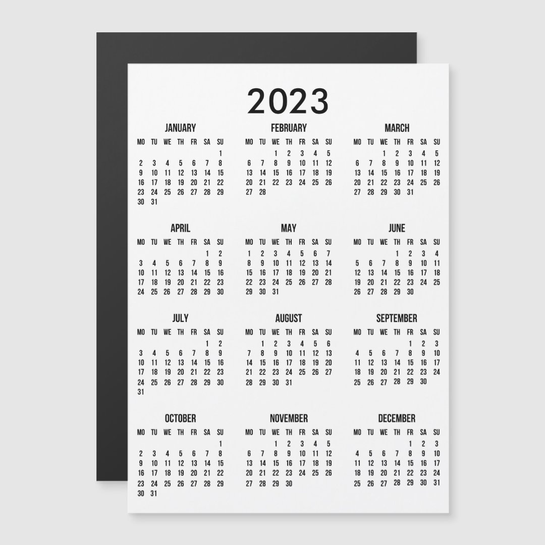 2023 Calendar Simple Black And White Magnet | Zazzle