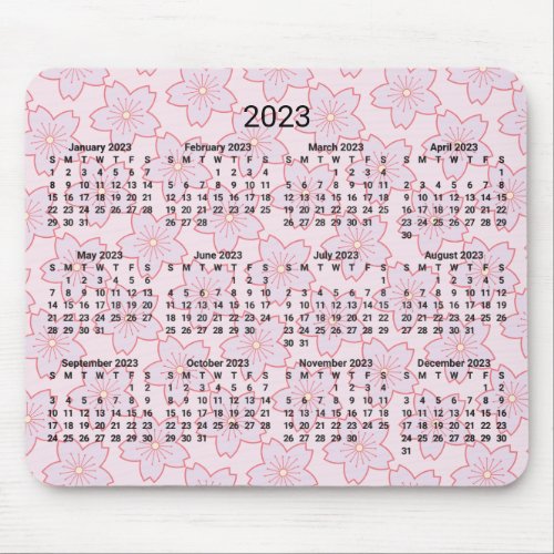 2023 Calendar SUNDAY START Cherry Blossoms Mouse Pad