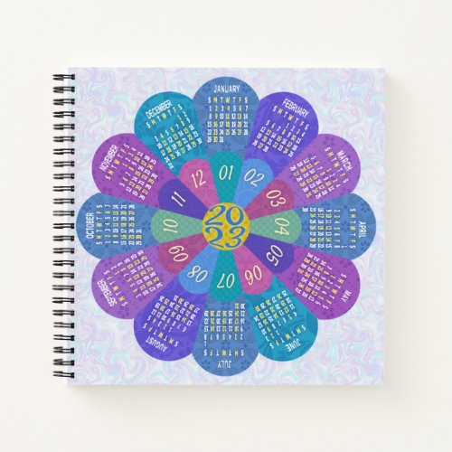 2023 Calendar Unique Boho Flower Purple Notebook