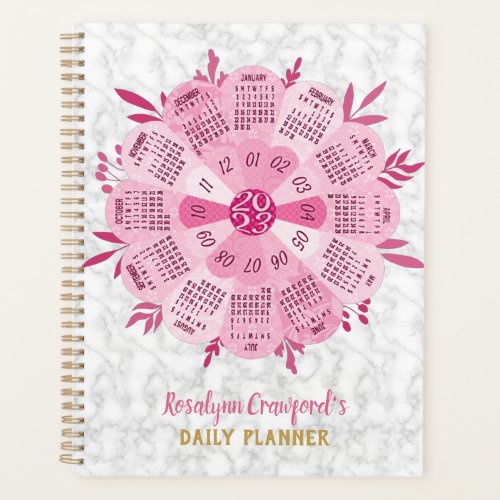 2023 Calendar Unique Boho Pink Flower Custom Name Planner