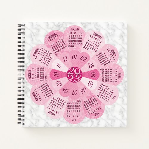 2023 Calendar Unique Boho Retro Pink Flower Marble Notebook