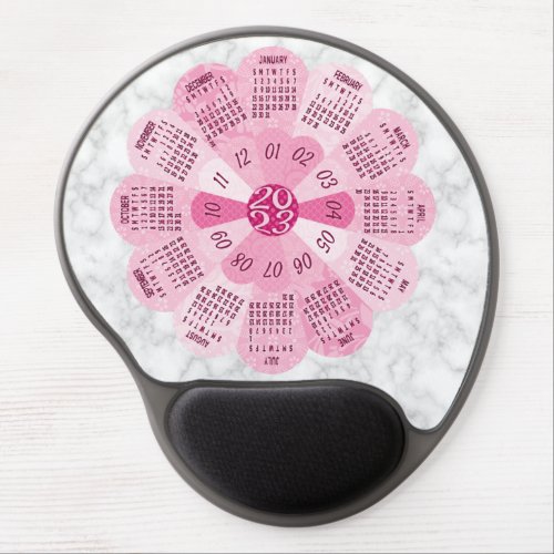 2023 Calendar Unique Round Boho Pink Flower Gel Mouse Pad