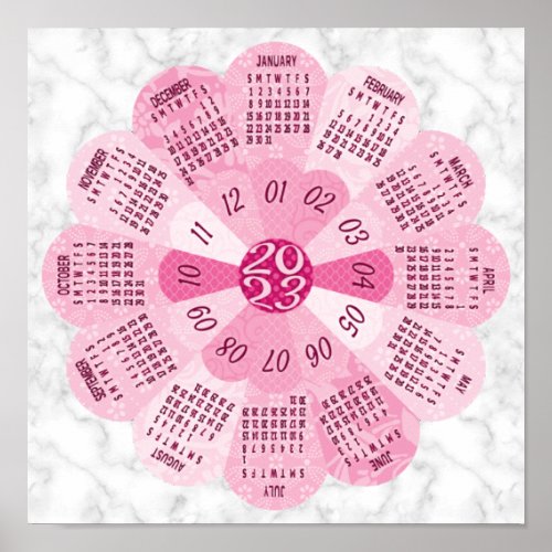 2023 Calendar Unique Round Boho Pink Flower Poster