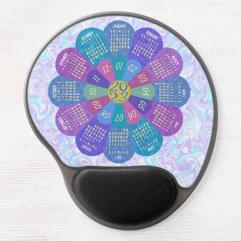 2023 Calendar Unique Round Boho Purple Flower Gel Mouse Pad