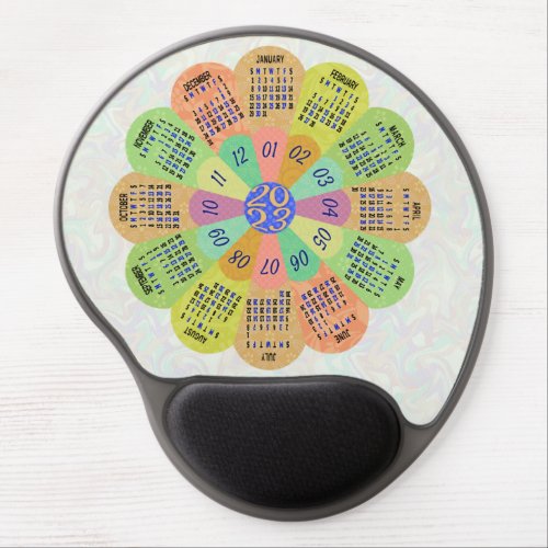 2023 Calendar Unique Round Boho Retro Flower Gel Mouse Pad