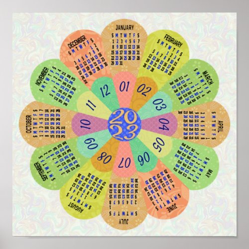 2023 Calendar Unique Round Boho Retro Flower Poster