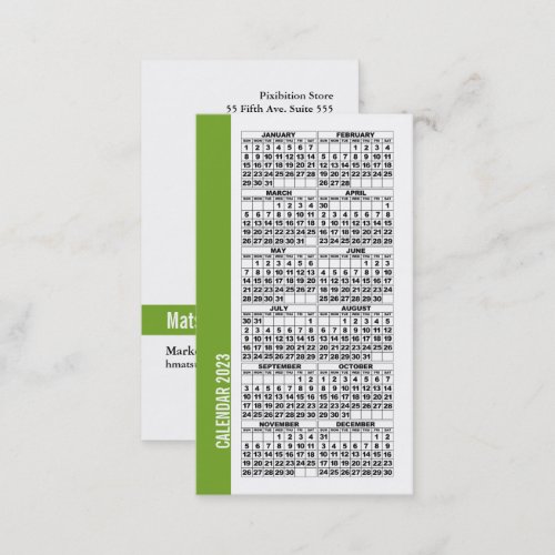 2023 Calendar Wallet Sized Business Card Green