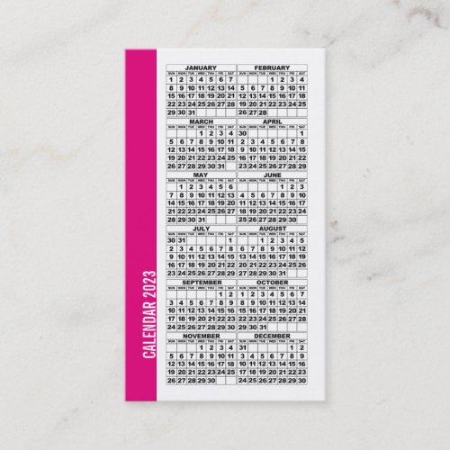 2023 Calendar Wallet Sized Business Card Pink