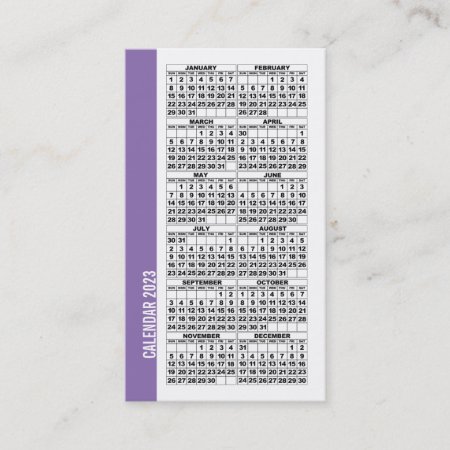 2023 Calendar Wallet Sized Business Card Purple