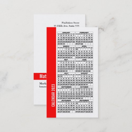 2023 Calendar Wallet Sized Business Card Red Line