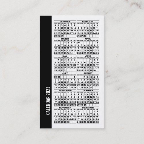 2023 Calendar Wallet Sized Business Card White