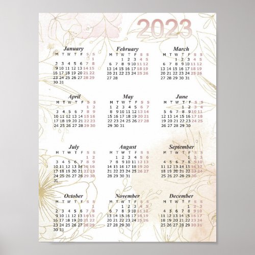 2023 Calendar Watercolor Yearly Calendar Modern Poster