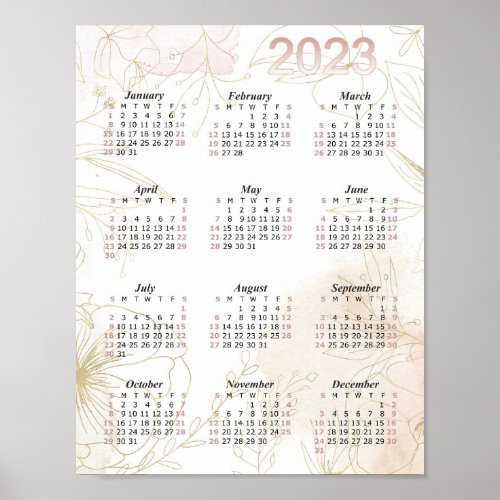 2023 Calendar Watercolor Yearly Calendar Modern Poster