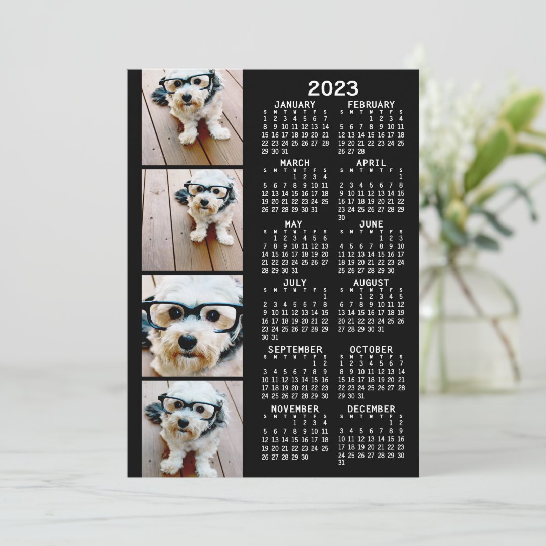 2023 Calendar with 4 Photo Collage - black card | Zazzle