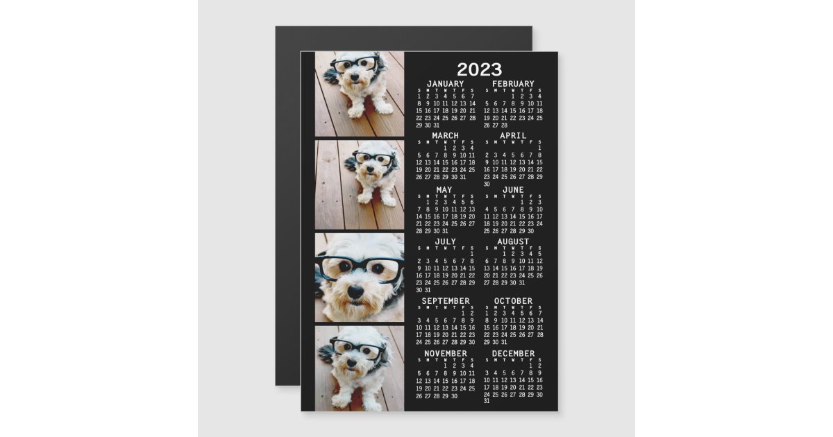 2023 Calendar with 4 Photo Collage - black Magnet | Zazzle 2023 Calendar with 4 Photo Collage - black Magnet | Zazzle