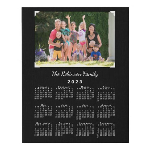 2023 Calendar with Custom Photo and Name on Black Faux Canvas Print