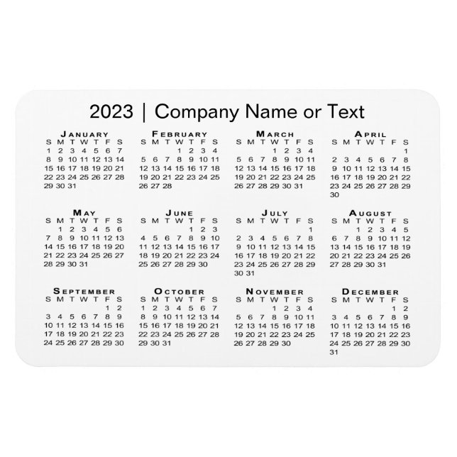 2023 Calendar with Custom Text White Magnet (Horizontal)