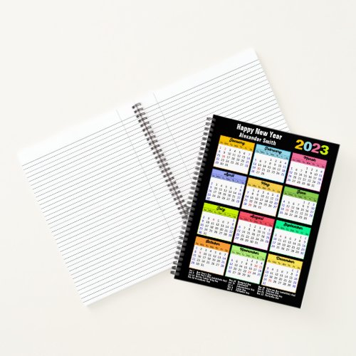 2023 Calendar with Holidays Yearly Modern Custom Notebook