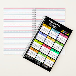 2023 Calendar with Holidays Yearly Modern Custom Notebook