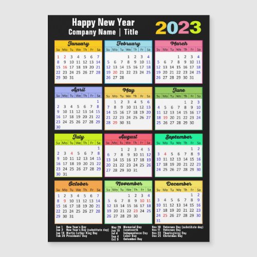 2023 Calendar with Holidays Yearly Modern Magnet