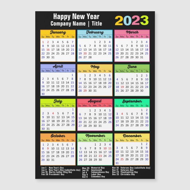 2023 Calendar with Holidays Yearly Modern Magnet | Zazzle