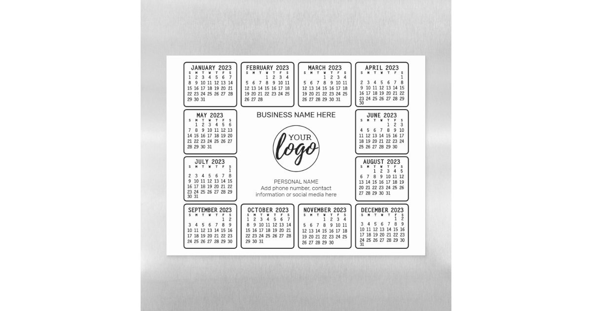 2023 Calendar with logo Contact Information White Magnetic Dry Erase