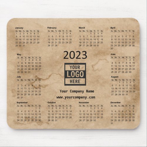 2023 Calendar with Logo parchment paper background Mouse Pad