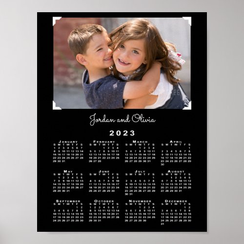 2023 Calendar with Your Photo and Name on Black Poster