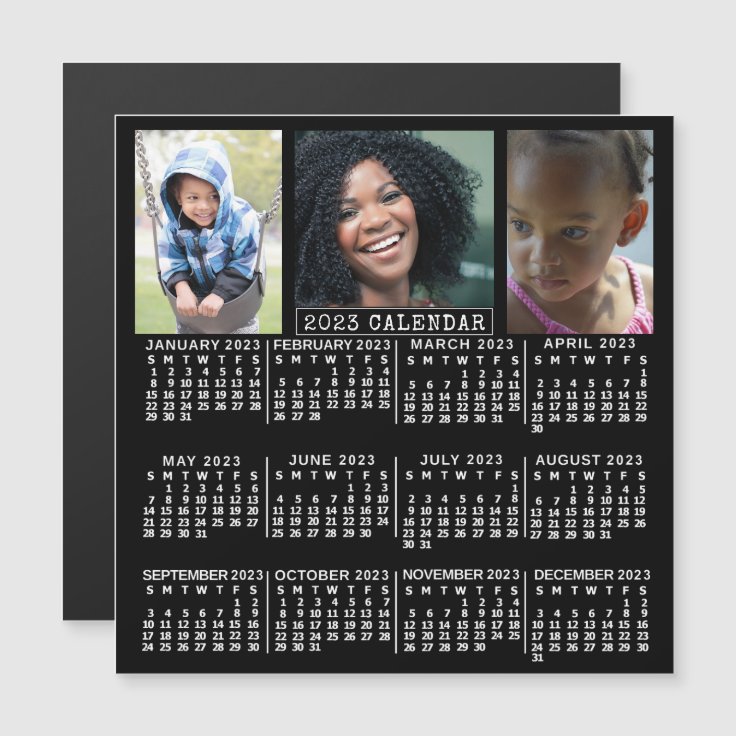 2023 Calendar Year Black | 3 Custom Photo Collage Magnetic Invitation 2023 Calendar Year Black | 3 Custom Photo Collage Magnetic Invitation