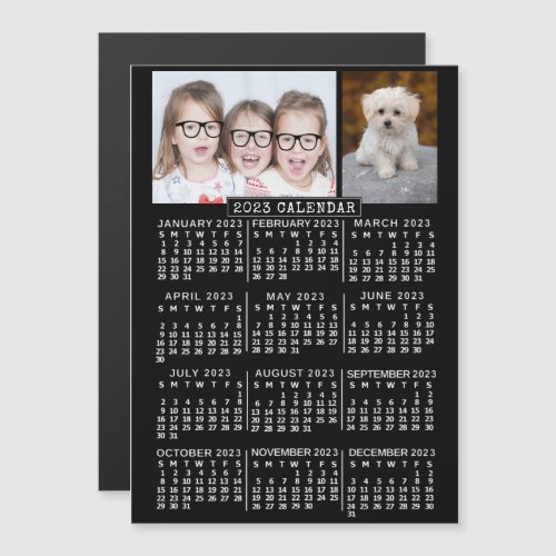 2023 Calendar Year Black  Custom 2 Photo Template Magnetic Invitation