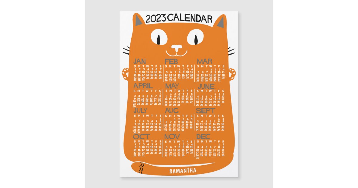 2023 Calendar Year Mid-Century Orange Cat Magnet | Zazzle