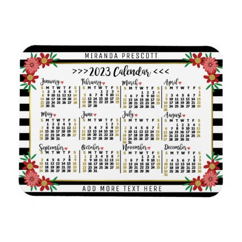 2023 Calendar Year Monthly Floral Stripes  Custom Magnet