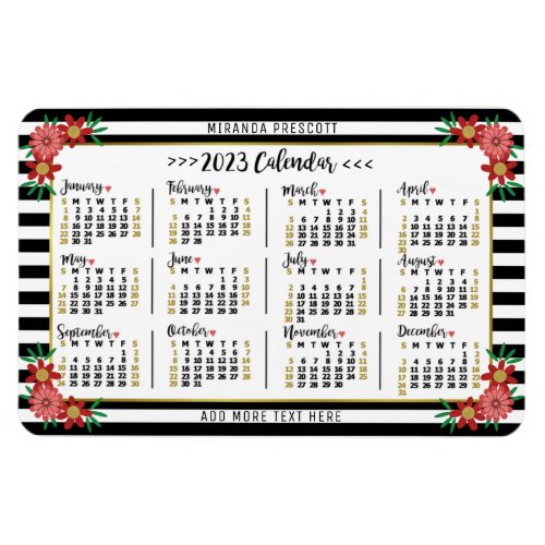 2023 Calendar Year Monthly Floral Stripes Preppy Magnet